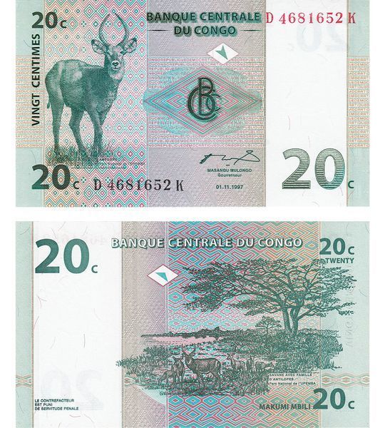 20 Centimes, Конго, 1997 рік, UNC 004002 фото 20 Centimes, Конго, 1997 рік, UNC 004002 фото