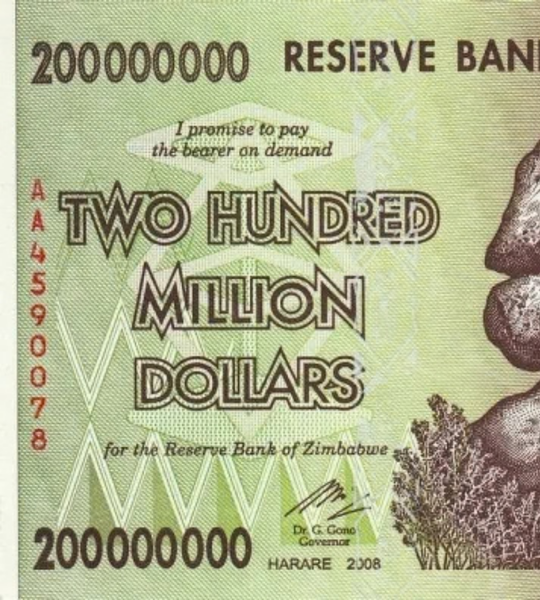 200 000 000 Dollars, Zimbabwe, 2008, UNC 005547 фото
