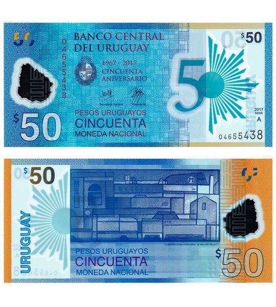 50 Pesos, Uruguay, 2017, UNC Polímero Conm. 002510 фото 50 Pesos, Uruguay, 2017, UNC Polímero Conm. 002510 фото
