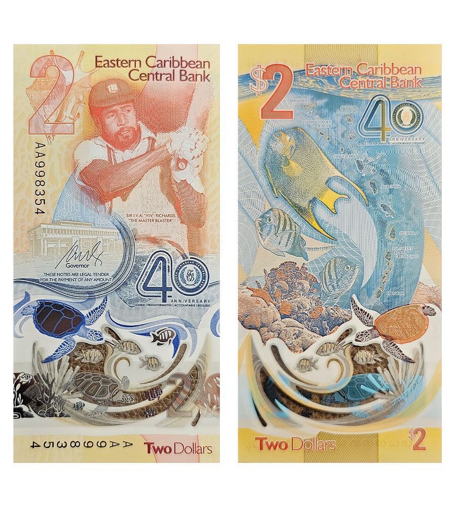 SET 2 POLYMER 2023 East Caribbean 2 Dollars & Samoa 5 tala P NEW COMM. UNC